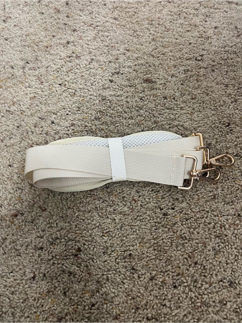 Adjustable Cream Bag Strap with Gold Hardware